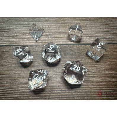 Chessex Translucent Polyhedral 7-Die Set - Clear/White Chessex Translucent Polyhedral 7-Die Set - Clear/White