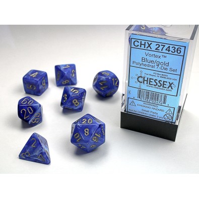 Chessex Vortex 7-Die Set - Blue w/ Gold Chessex Vortex 7-Die Set - Blue w/ Gold
