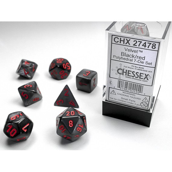 Chessex Velvet 7-Die Set - Black w/Red