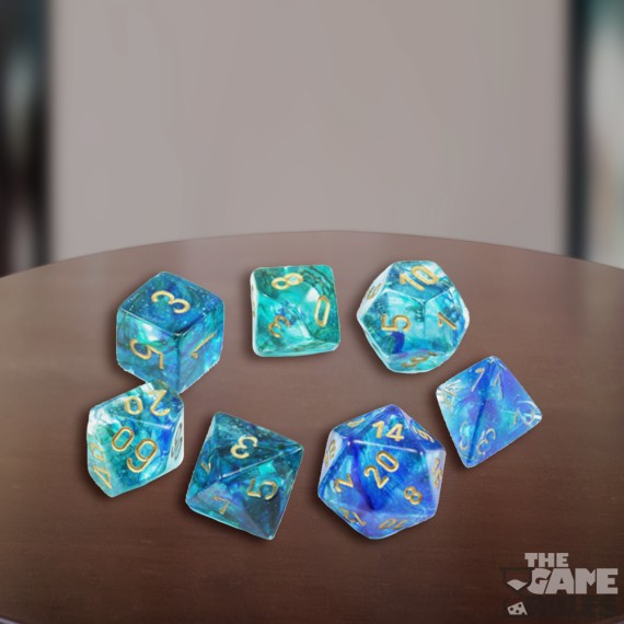 Polyhedral 7-Die Set: Nebula: Oceanic/Gold Luminary