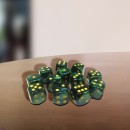 Chessex 16mm d6 with pips Dice Blocks (12 Dice) - Scarab Jade w/gold