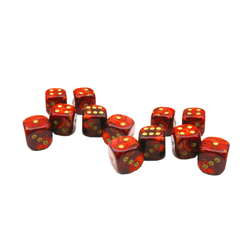 Chessex 16mm d6 with pips Dice Blocks (12 Dice) - Scarab Scarlet w/gold