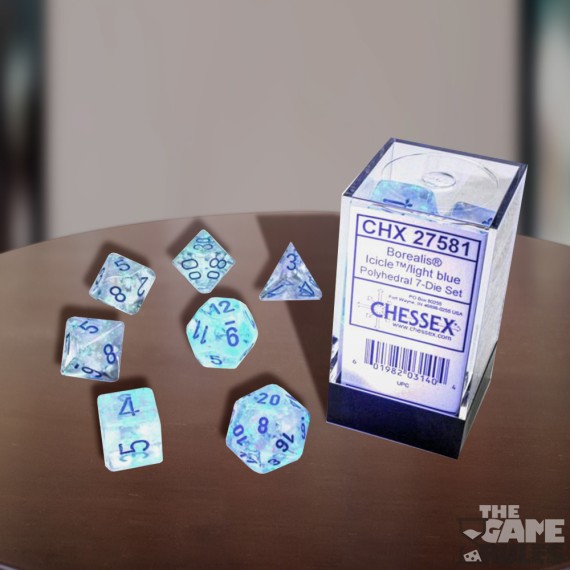 Borealis Polyhedral Icicle/light blue Luminary Dice Set x7