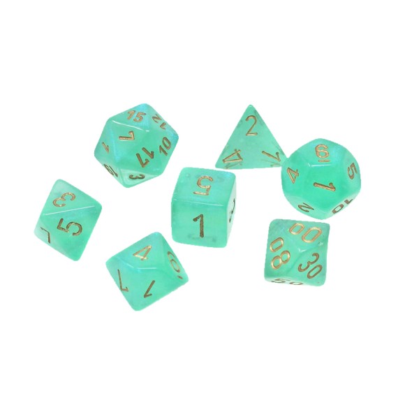 Borealis Polyhedral Light Green/Gold Luminary Dice Set x7