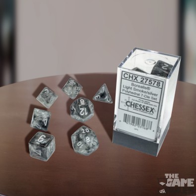 Borealis Polyhedral Light  Smoke/Silver Luminary Dice Set x7 Borealis Polyhedral Light  Smoke/Silver Luminary Dice Set x7