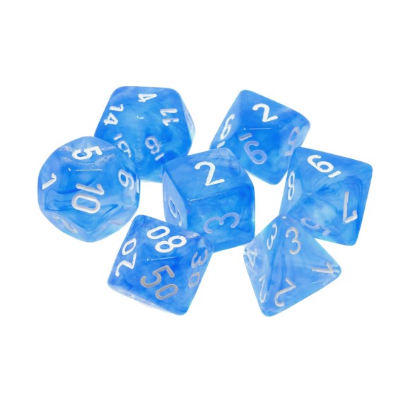 Borealis Polyhedral Sky Blue/White Luminary Dice Set x7