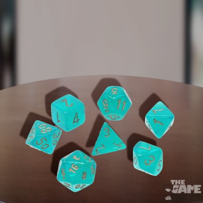 Borealis Polyhedral Teal/Gold Luminary Dice Set x7