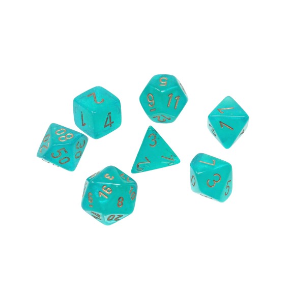 Borealis Polyhedral Teal/Gold Luminary Dice Set x7