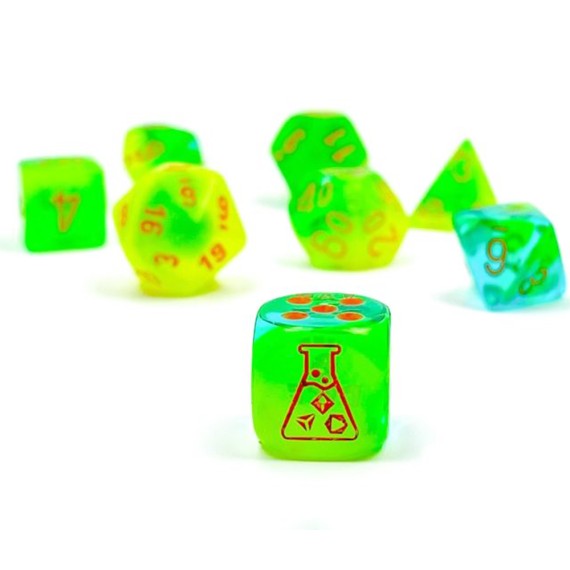 Chessex Gemini Polyhedral Plasma Green-Teal/orange Luminary 7-Die Set