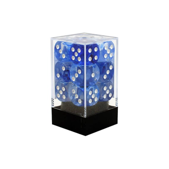 Chessex 16mm d6 with pips Dice Blocks (12 Dice) - Nebula Dark Blue w/white