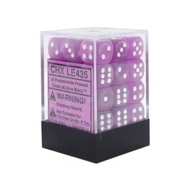 Chessex Signature 12mm d6 with pips Dice Blocks (36 Dice) - Frosted Polyheral Purple/white