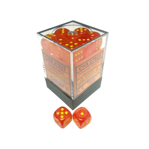 Chessex Signature 12mm d6 with pips Dice Blocks (36 Dice) - Ghostly Glow Orange/yellow
