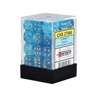 Chessex Signature 12mm d6 with pips Dice Blocks (36 Dice) - Luminary Sky/silver