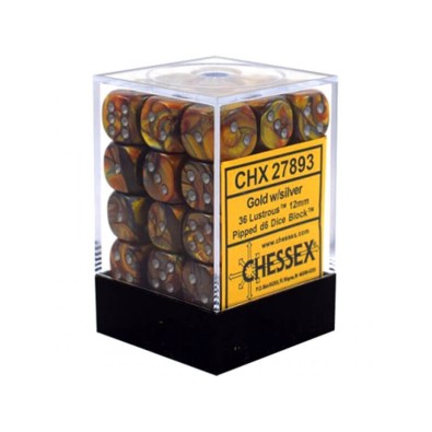 Chessex Signature 12mm d6 with pips Dice Blocks (36 Dice) - Lustrous Gold w/silver