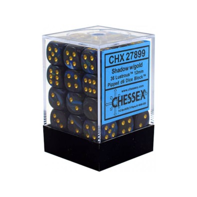 Chessex Signature 12mm d6 with pips Dice Blocks (36 Dice) - Lustrous Shadow w/gold