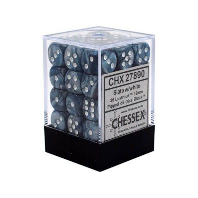Chessex Signature 12mm d6 with pips Dice Blocks (36 Dice) - Lustrous Slate w/white