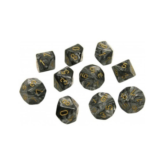 Chessex Ten D10 Sets - Lustrous Black w/gold