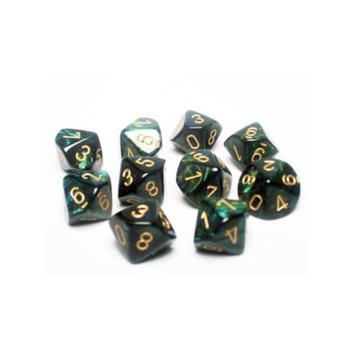 Chessex Ten D10 Sets - Scarab Jade w/gold Chessex Ten D10 Sets - Scarab Jade w/gold