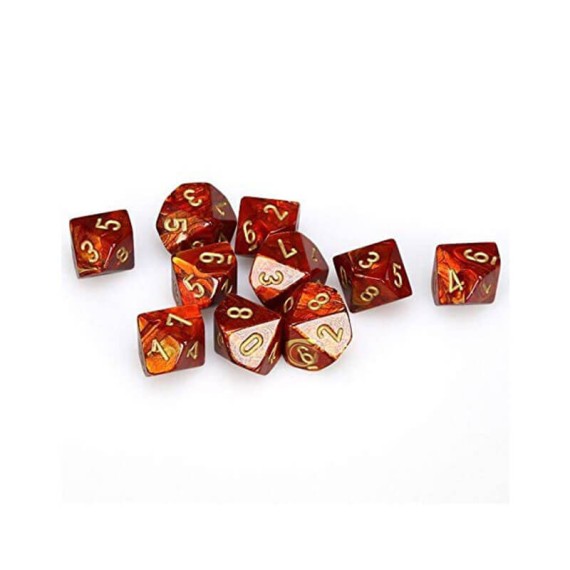 Chessex Ten D10 Sets - Scarab Scarlet w/gold