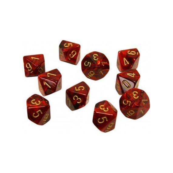 Chessex Ten D10 Sets - Vortex Burgundy w/gold