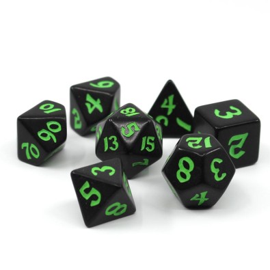 Classic Runic Black & green Dice Set (7)