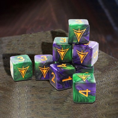 Elder Dice (9d6 Tube) Yellow Sign Masked Purple & Green