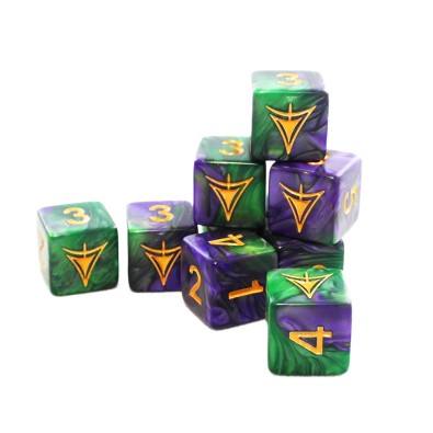 Elder Dice (9d6 Tube) Yellow Sign Masked Purple & Green