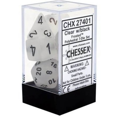 Frosted Polyhedral Dice Set Clear/black x7 Frosted Polyhedral Dice Set Clear/black x7