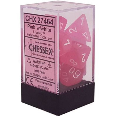 Frosted Polyhedral Dice Set Pink/white x7 Frosted Polyhedral Dice Set Pink/white x7