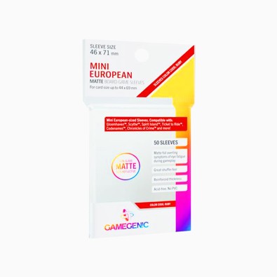 Gamegenic - MATTE Mini European-Sized Boardgame Sleeves 46 x 71 mm - Clear (50 Sleeves)
