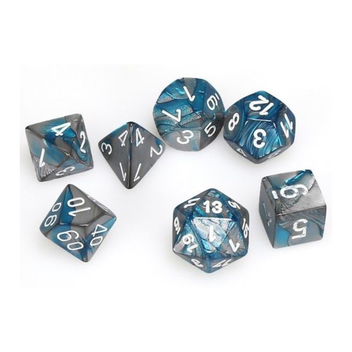 Gemini Mini-Polyhedral Steel-Teal/white 7-Die set