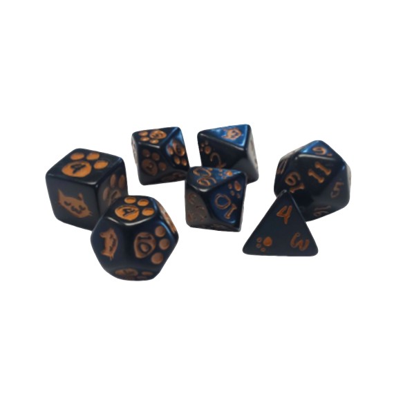 Kitten Polyhedral Dice (7) Black