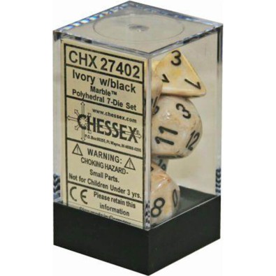 Marble Dice Set Ivory w/black x7