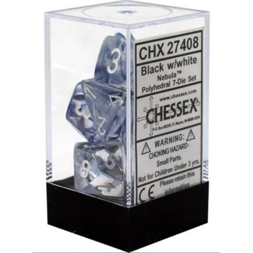 Nebula Dice Set Black w/white x7