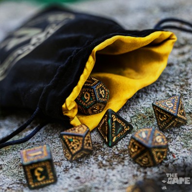 Runic Black & Golden Velour Dice Bag