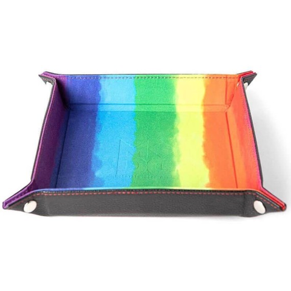 Velvet Folding Dice Tray: Watercolor Rainbow with Leather Backing