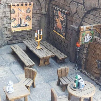 Taverntable and two benches Taverntable and two benches