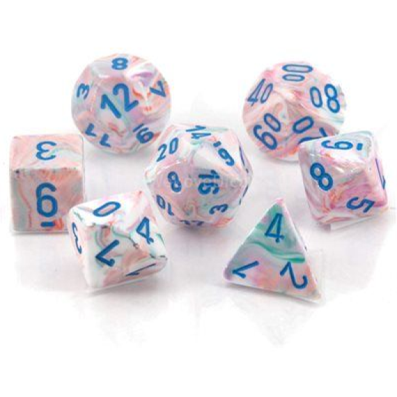 Chessex Festive Mini-Polyhedral Pop Art / Blue 7-Die Set