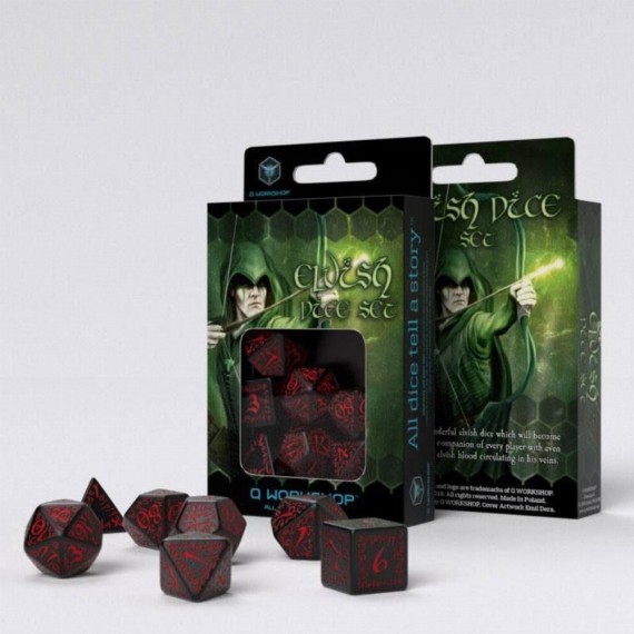 Elvish Black & red Dice Set