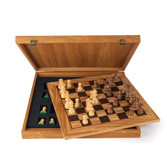 Olive Burl Chess Set - 40x40cm with Staunton Chessmen (8.5cm King)