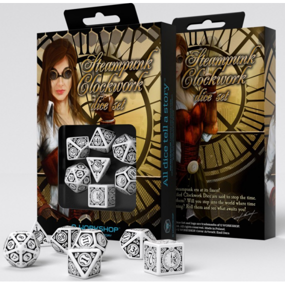 Steampunk Clockwork White & black Dice Set