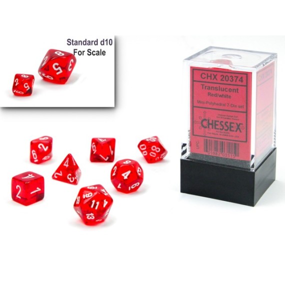 Translucent Red/White Mini Polyhedral 7-Die Set