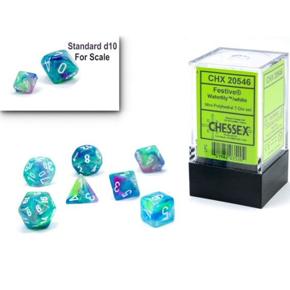 Festive Waterlily/White Mini Polyhedral 7-Die Set