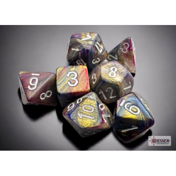 Festive Carousel/White Mini Polyhedral 7-Die Set