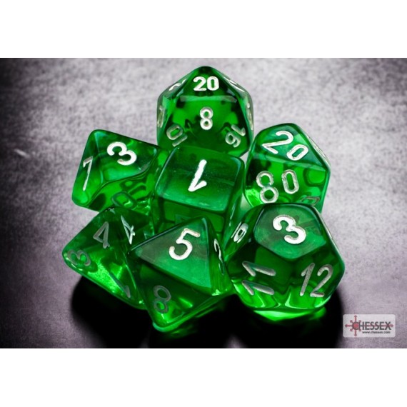 Translucent Green/White Mini Polyhedral 7-Die Set