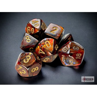 Scarab Blue Blood/Gold Mini Polyhedral 7-Die Set