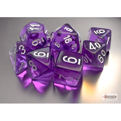 Translucent Purple/White Mini Polyhedral 7-Die Set