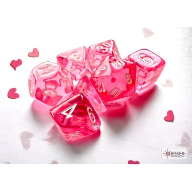 Translucent Pink/White Mini Polyhedral 7-Die Set