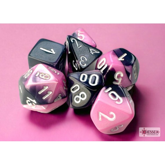 Gemini Black-Pink/White Mini Polyhedral 7-Die Set