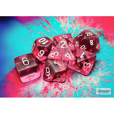 Translucent Pink/White Polyhedral 7-Die Set